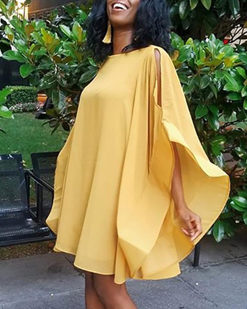 

Slit Bell Sleeve Ruffles Casual Dress, Yellow