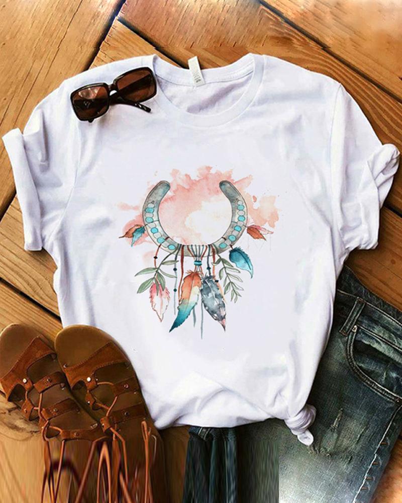 

Eyelash Print Short Sleeve Casual T-shirt, Style3