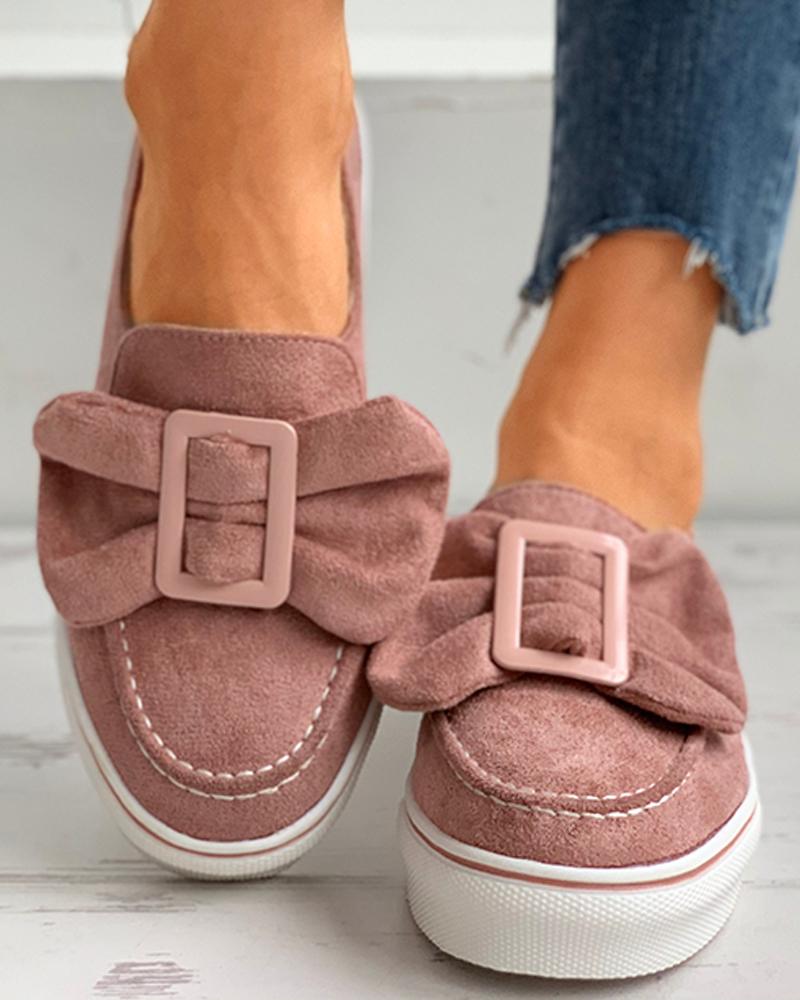 

Bowknot Decor Buckled Casual Shoes, Pink