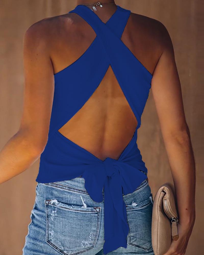 

Crisscross Backless Tied Detail Top, Blue