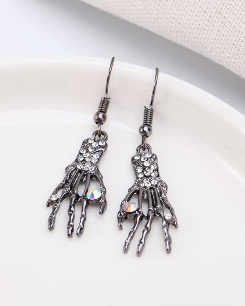 

1Pair Rhinestone Decor Halloween Skeleton Drop Earrings, Silver