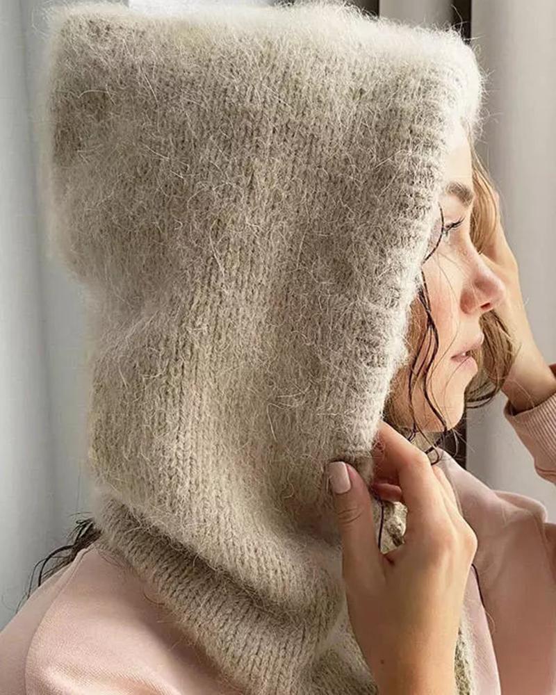 

Knitted One-Piece Neck Warmer Winter Hat, Khaki