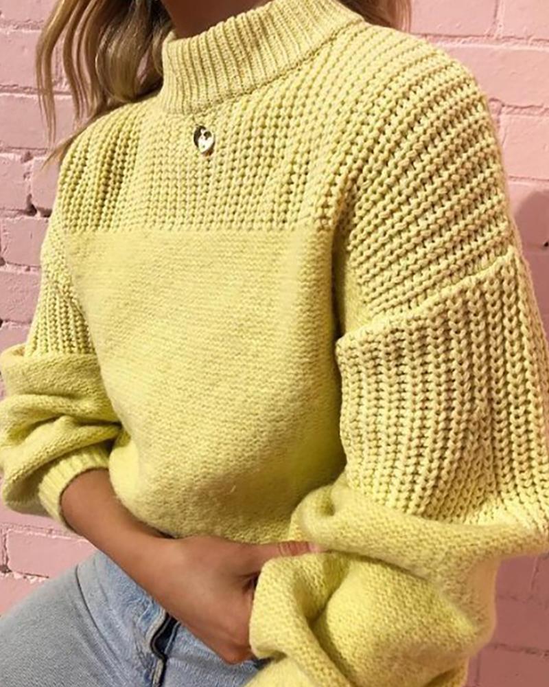 

Plain Lantern Sleeve Knit Sweater, Yellow
