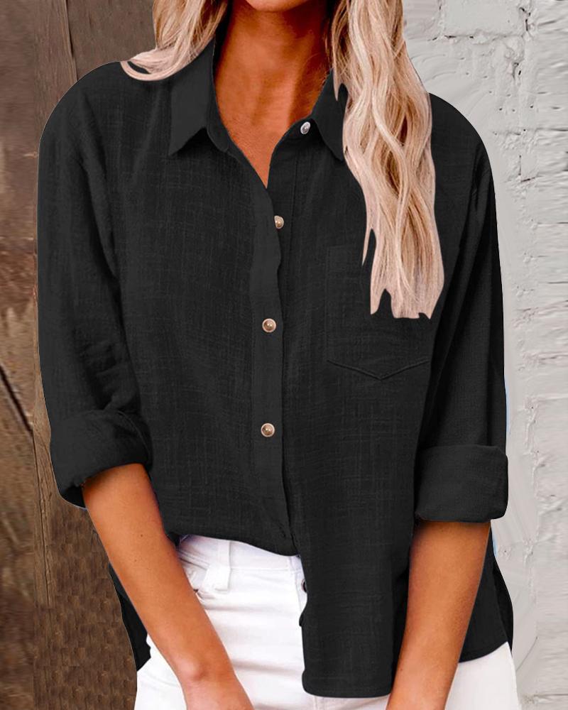 

Buttoned Long Sleeve Pocket Design Shirt, Black