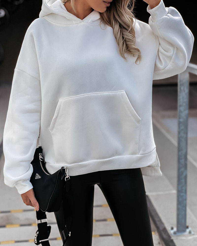 

Pocket Design Long Sleeve Casual Hoodie, White