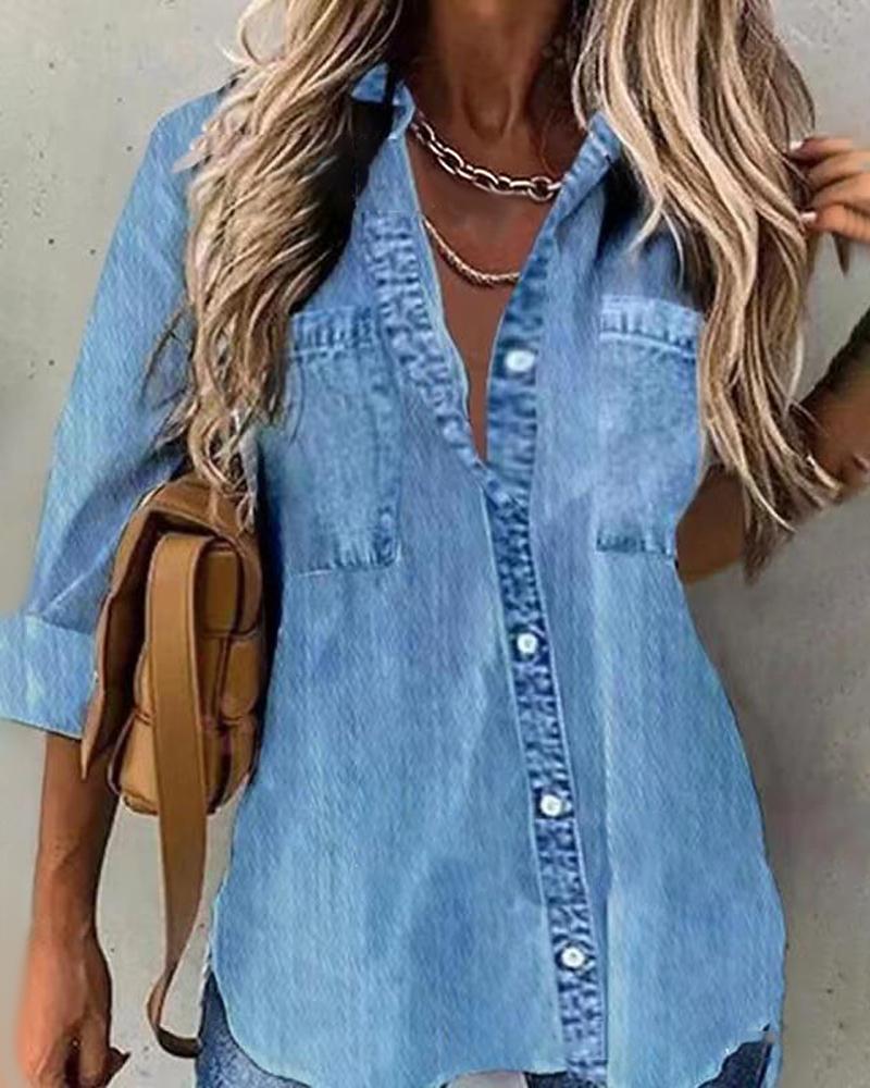

Long Sleeve Button Down Shirt, Blue