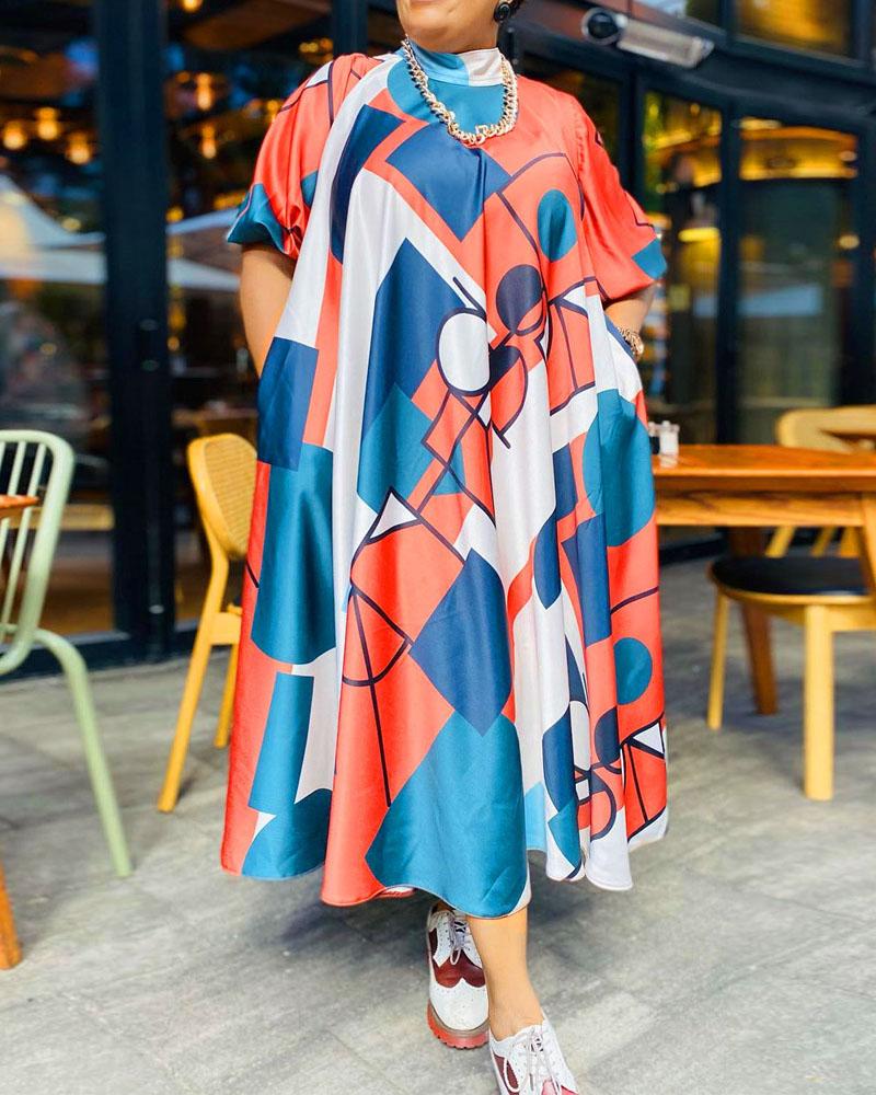 

Plus Size Geometric Print Casual Maxi Dress, Orange