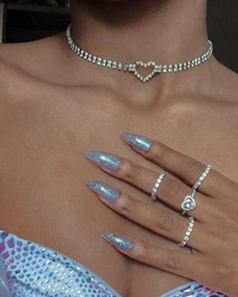 

Heart Pattern Studded Choker, Silver