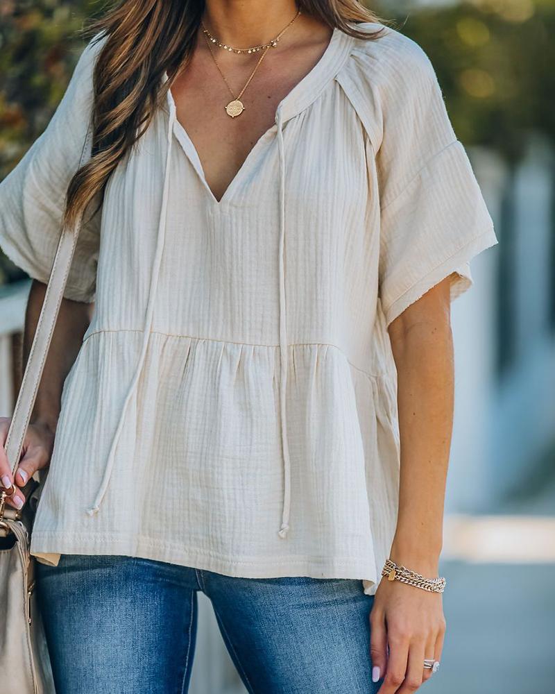 

Short Sleeve Ruched Casual T-shirt, White