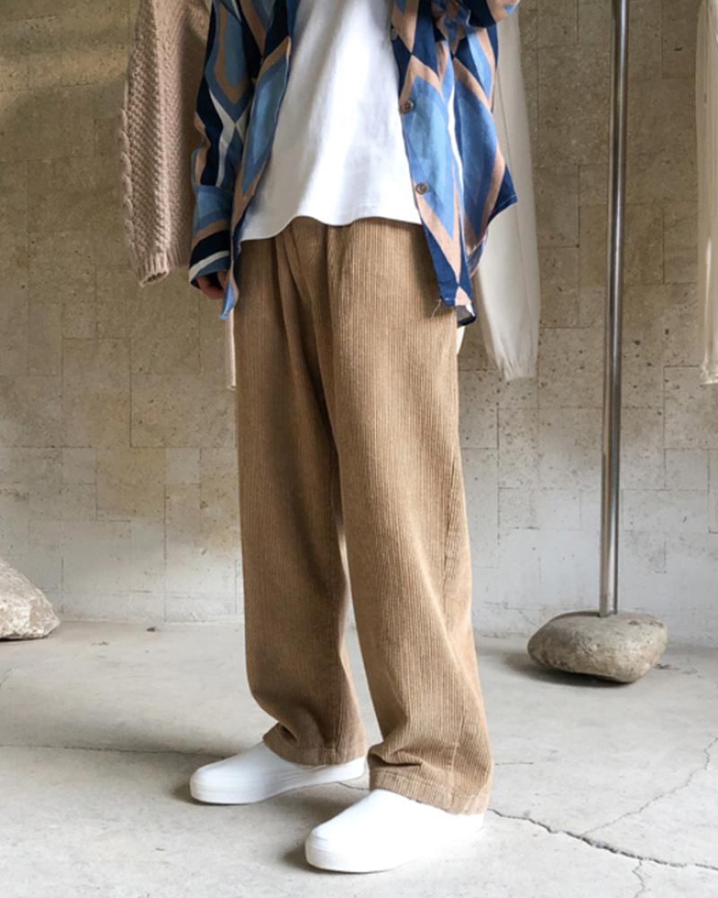 

Solid Color Corduroy Straight Baggy Pants, Khaki