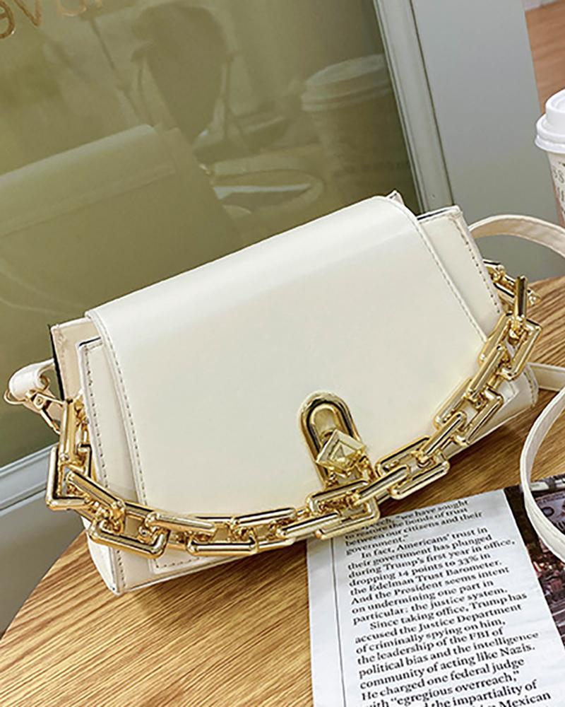 

Vintage Plain Chain Handle Crossbody Bag, White