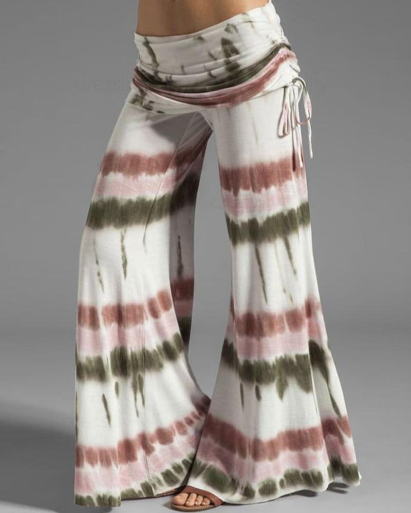 

Tie Dye Print Wide Leg Bootcut Pants, White