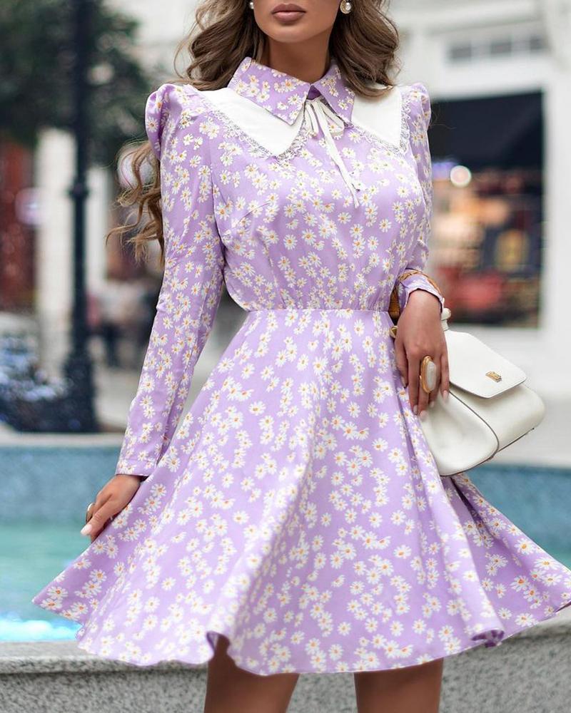 

Daisy Print Tied Detail Long Sleeve Dress, Purple