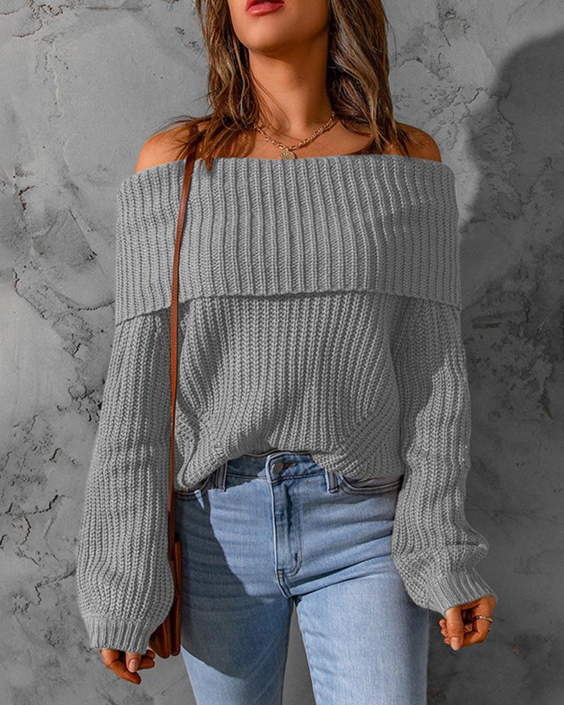 

Off Shoulder Chunky Knit Sweater, Light gray
