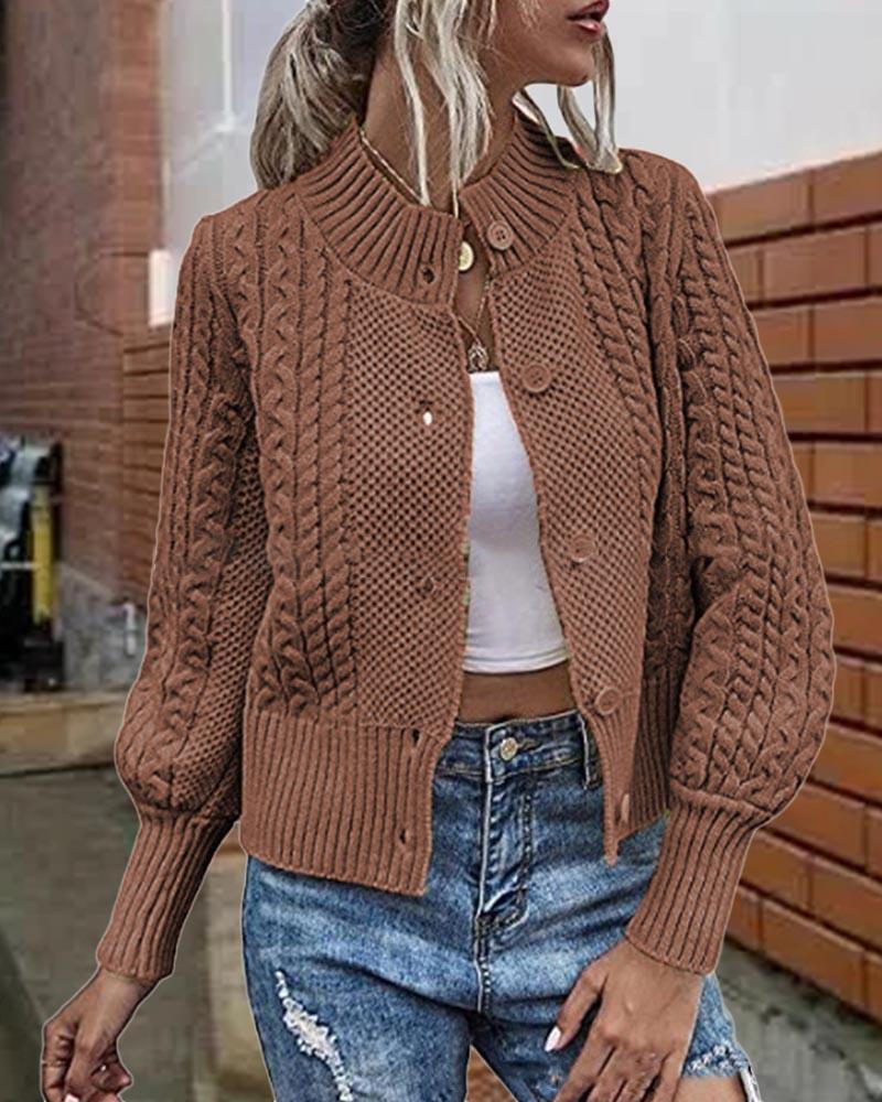 

Long Sleeve Button Front Cable Knit Cardigan, Khaki