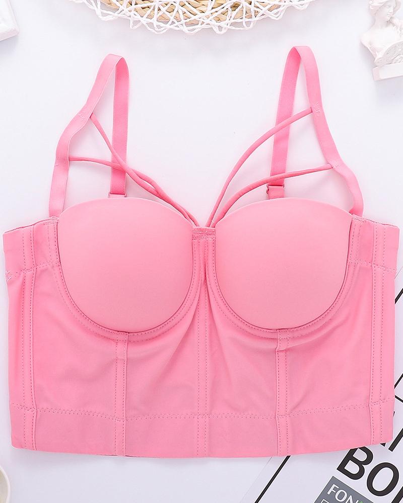 

Multi Strap Buckle Back Crop Corset Top, Pink