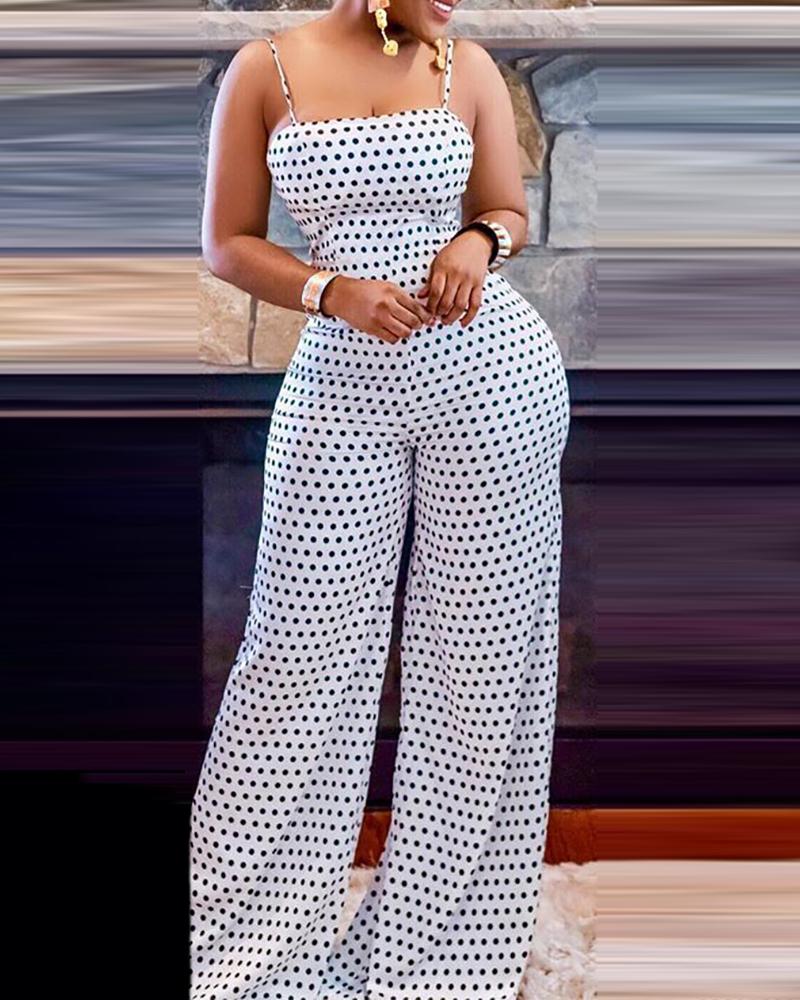 

Cutout Backless Polka Dot Print Bowknot Design Jumpsuit, Gray