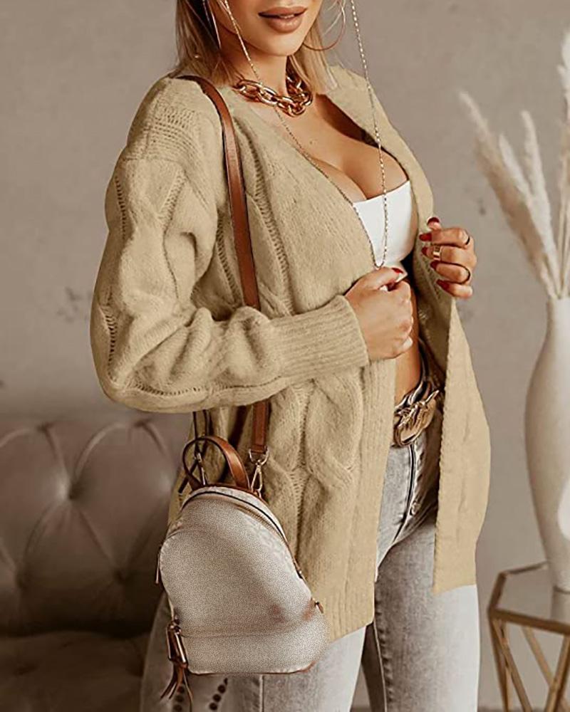 

Long Sleeve Braided Knit Sweater, Khaki
