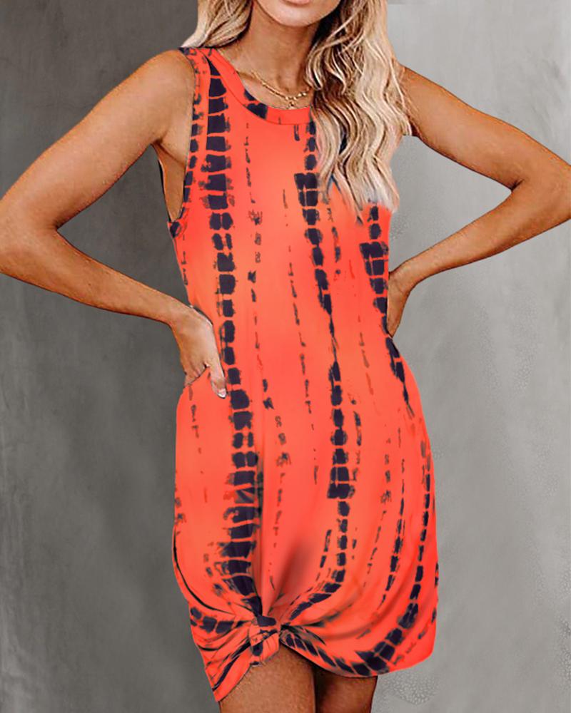 

Tie Dyed U-neck Straight Dress, Orange