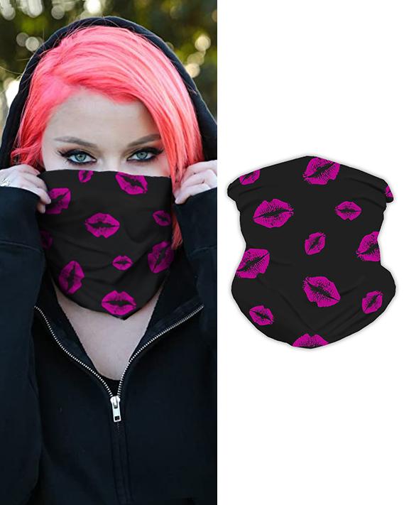 

Lips Print Breathable Face Bandana Magic Scarf Headwrap Balaclava, Black