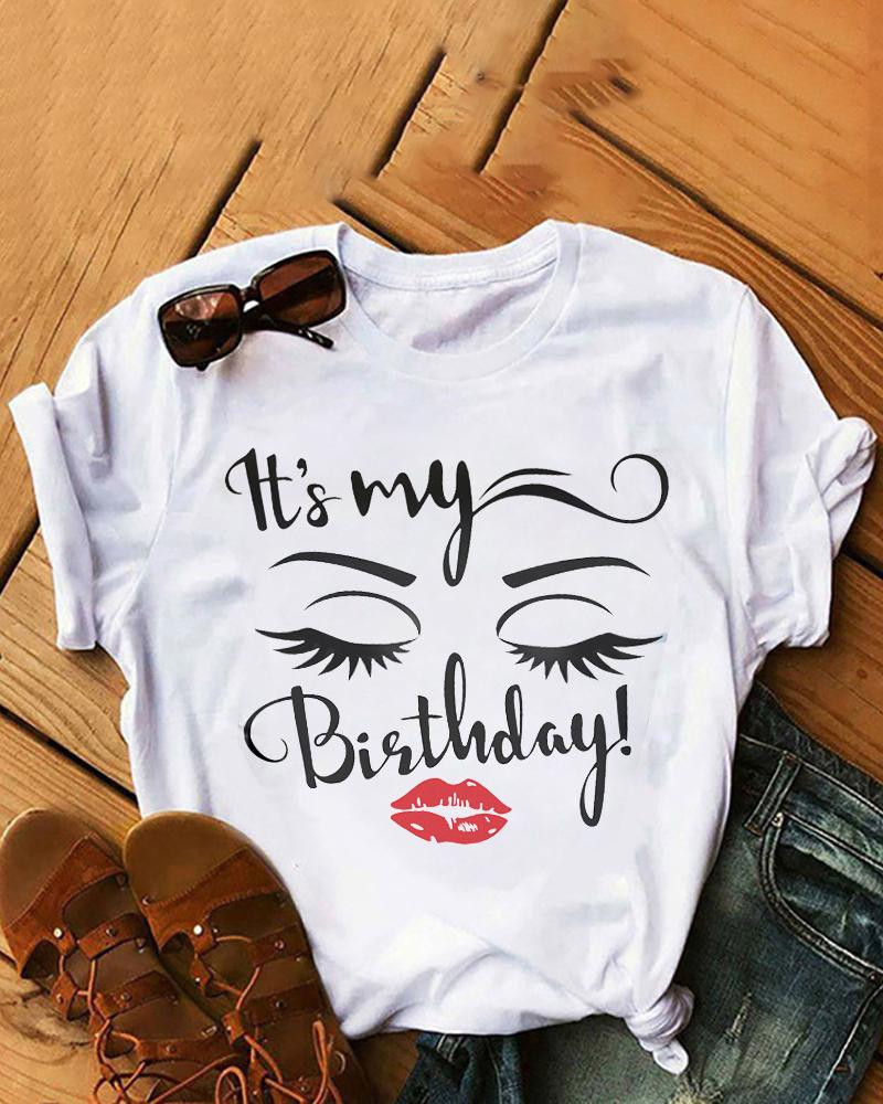 

Figure Letter Print Short Sleeve Casual T-shirt, White