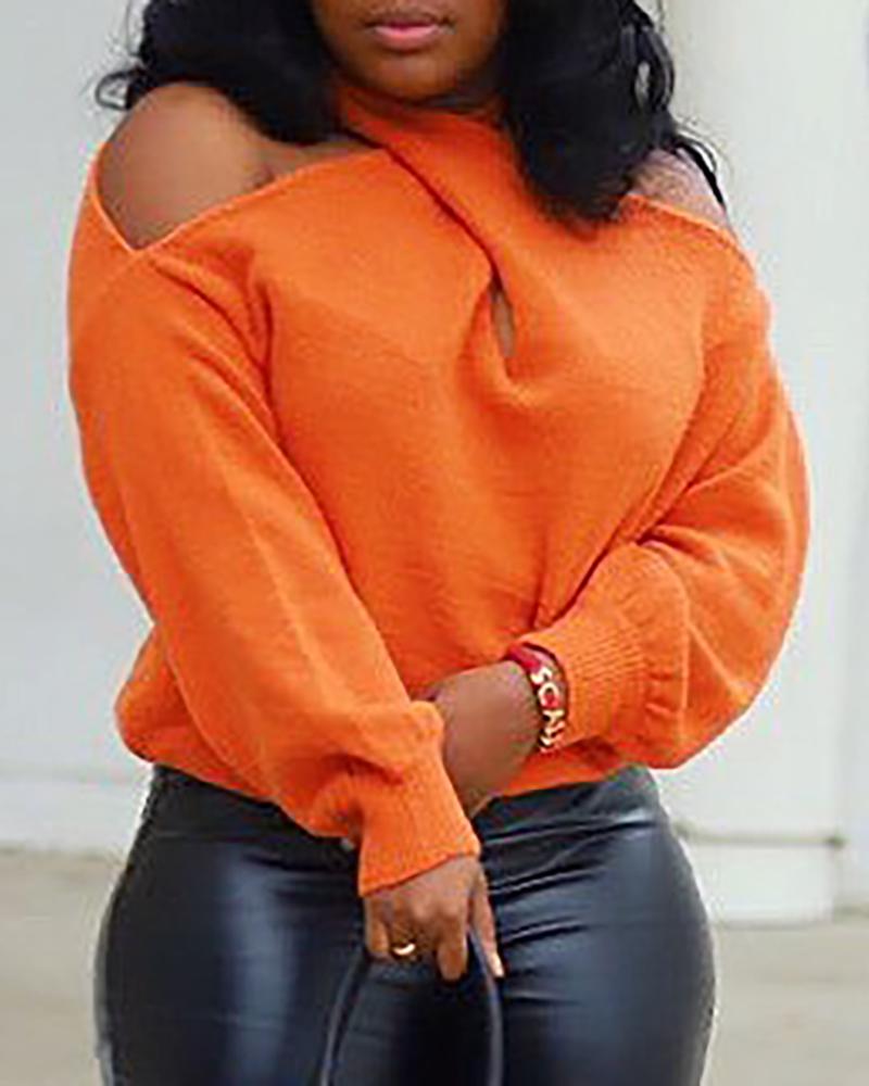 

Cold Shoulder Solid Casual Sweater, Orange