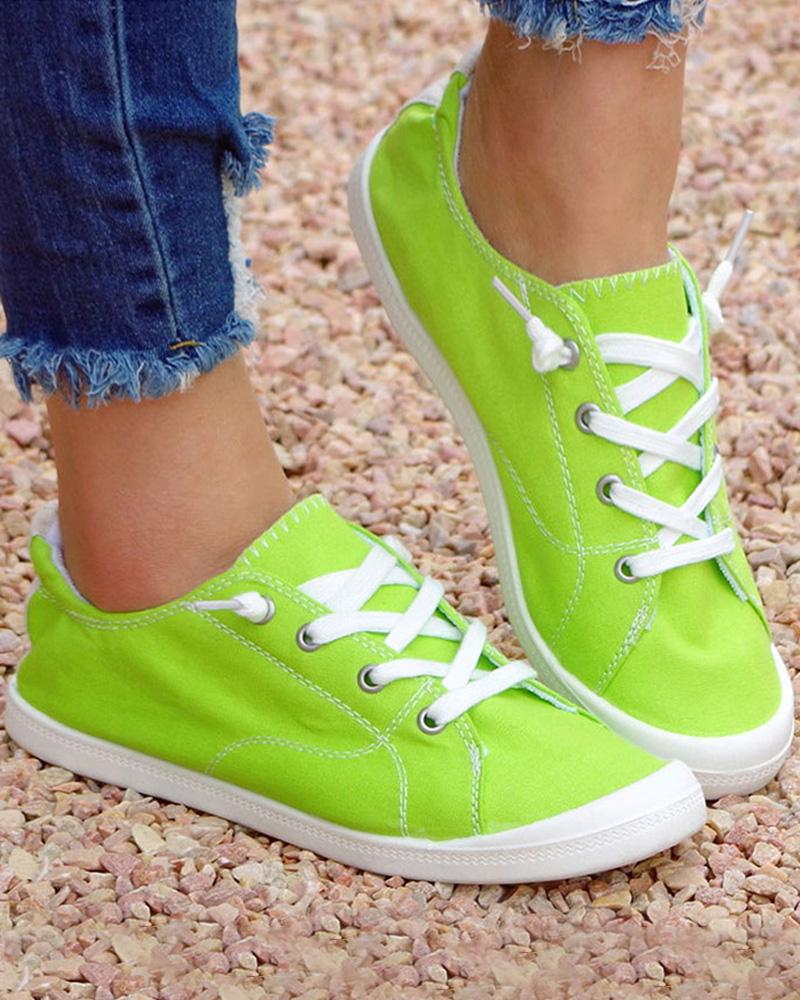 

Contrast Paneled Lace-Up Canvas Sneakers, Green