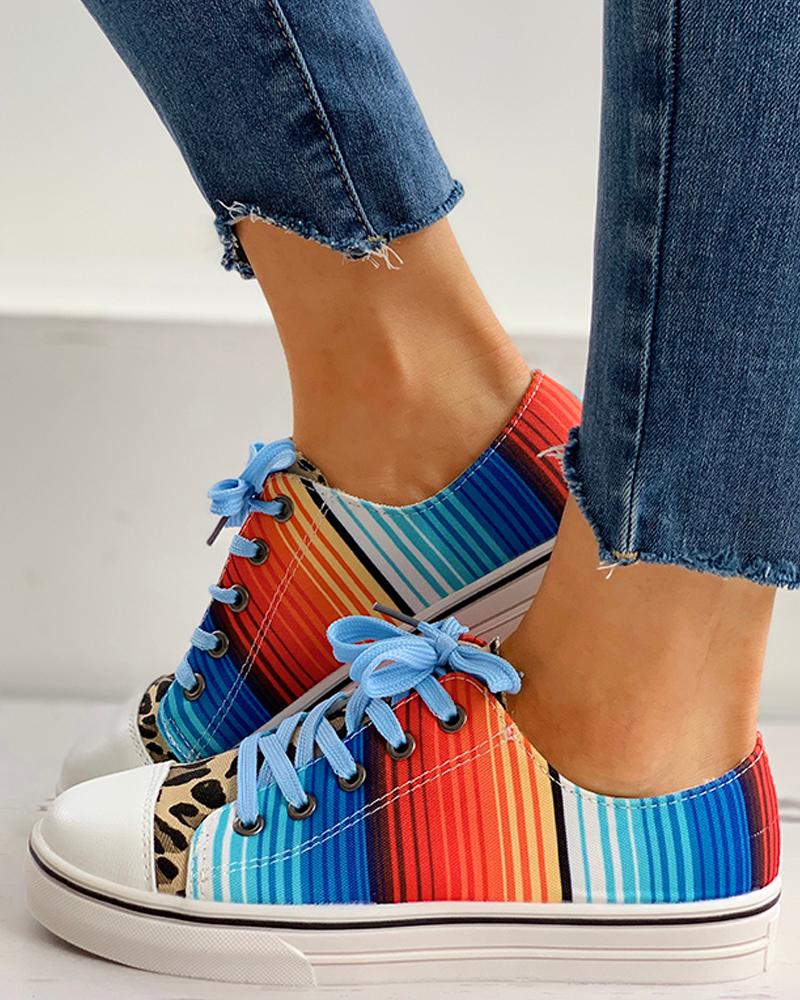 

Tie Dye Cheetah Print Lace-up Sneakers, Multicolor