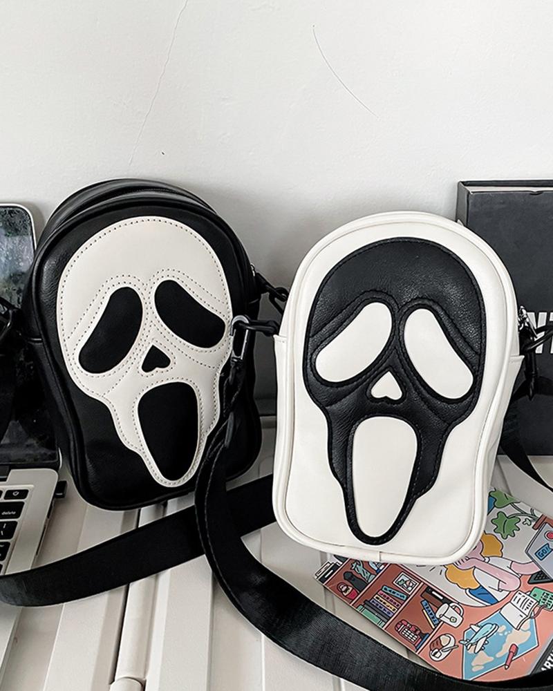 

Halloween Skull Ghost Funny Crossbody Phone Bag, Black