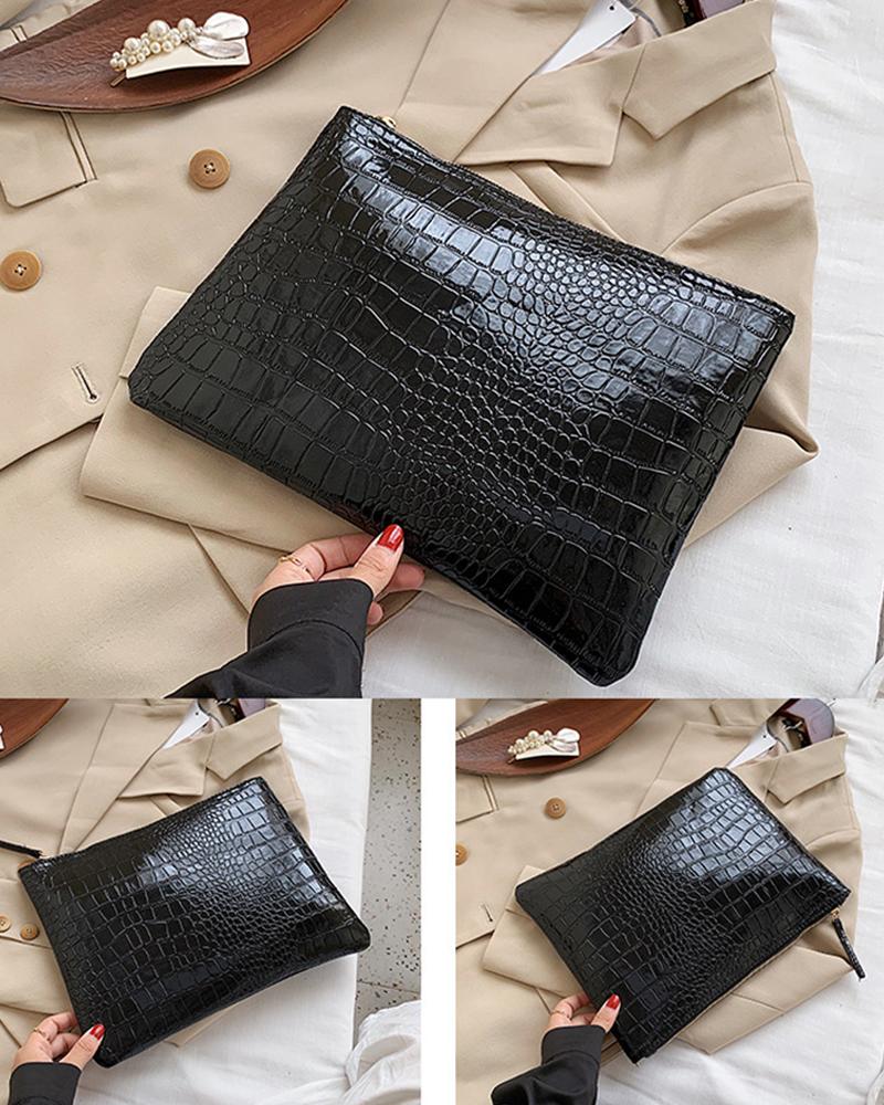 

Croc Embossed Clutch Bag, Black
