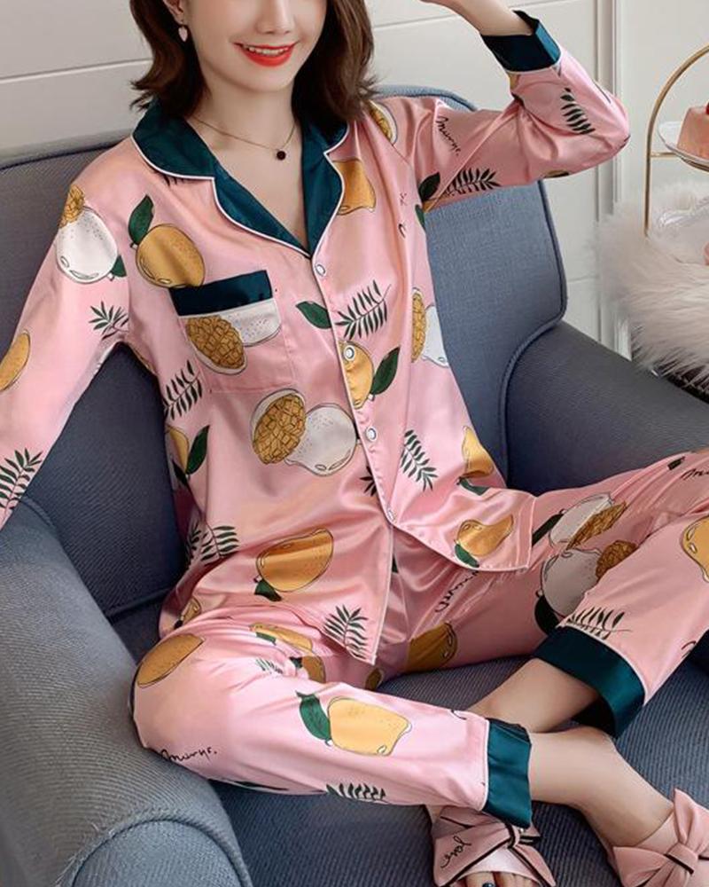 

Satin Two-Piece Pajama Set, Pink
