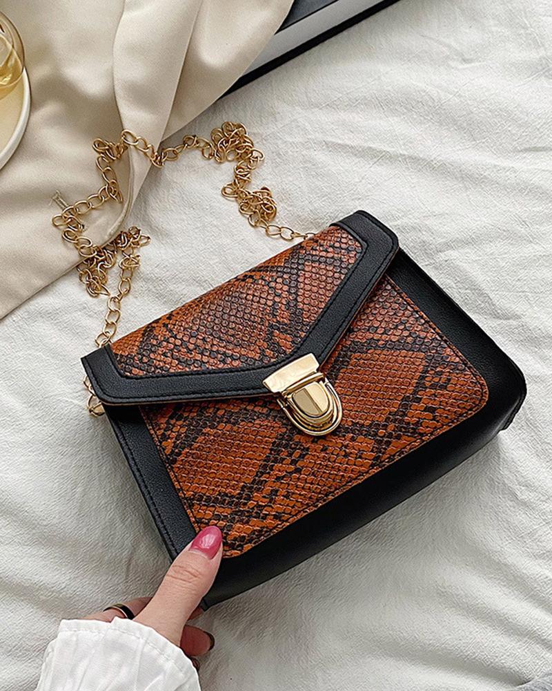 

Snakeskin Chain Strap Square Bag, Brown