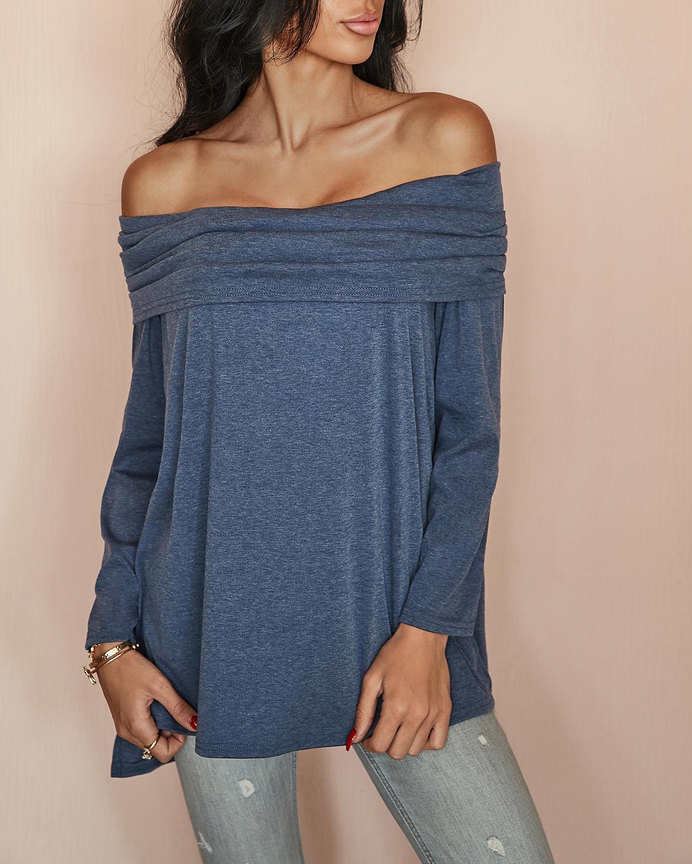 

Stylish Ruched Fold-over Casual Blouse, Gray