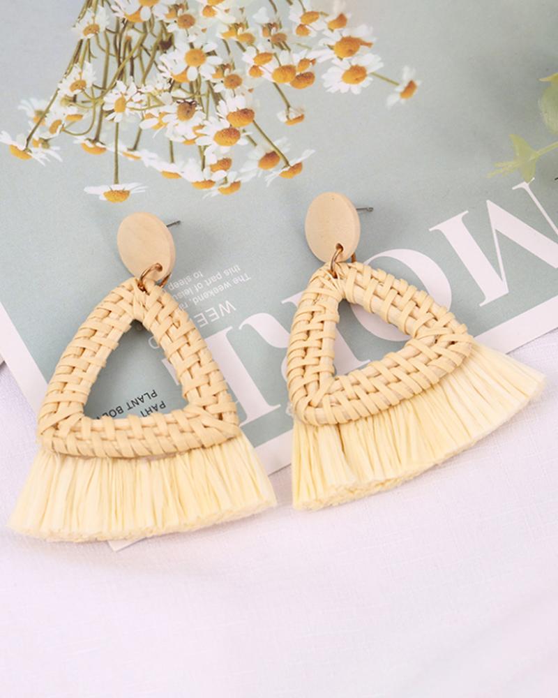 

1Pair Braided Geo Shaped Tassel Design Drop Earrings, Style5