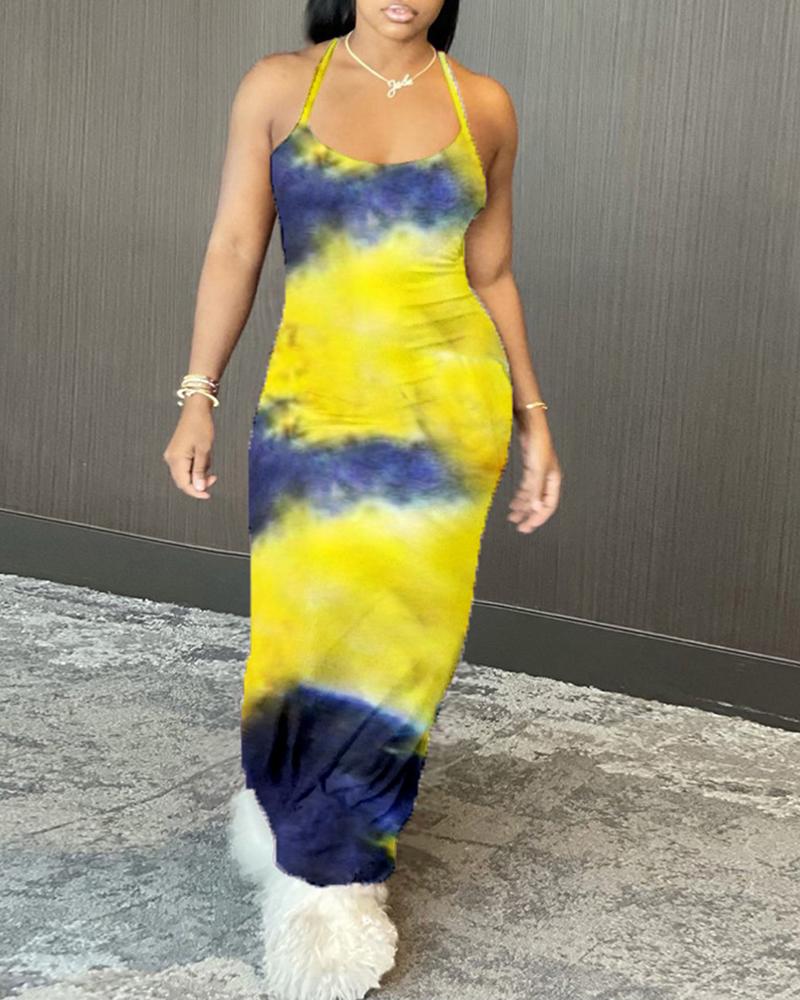 

Halter Tie Dye Print Maxi Dress, Yellow