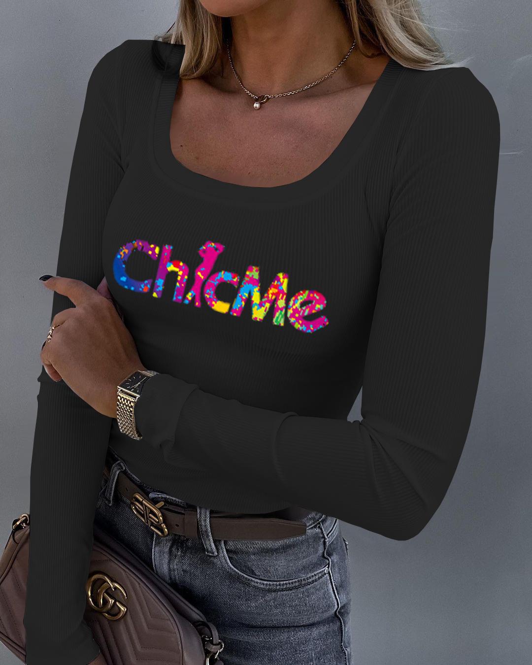 

ChicMe U-Neck Long Sleeve Casual Top, Black