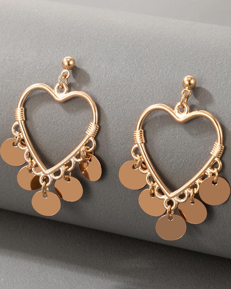 

1Pair Valentine's Day Hollow Out Heart Shaped Tassel Drop Earrings, Gold