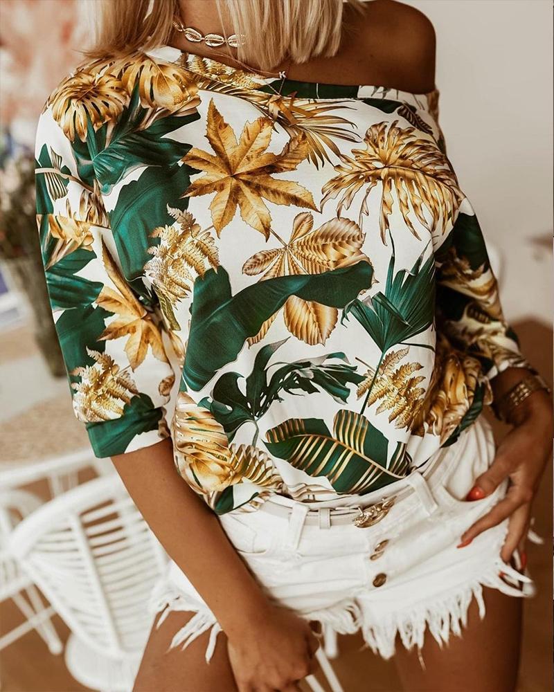 

Tropical Print Drop Shoulder Top, Style1