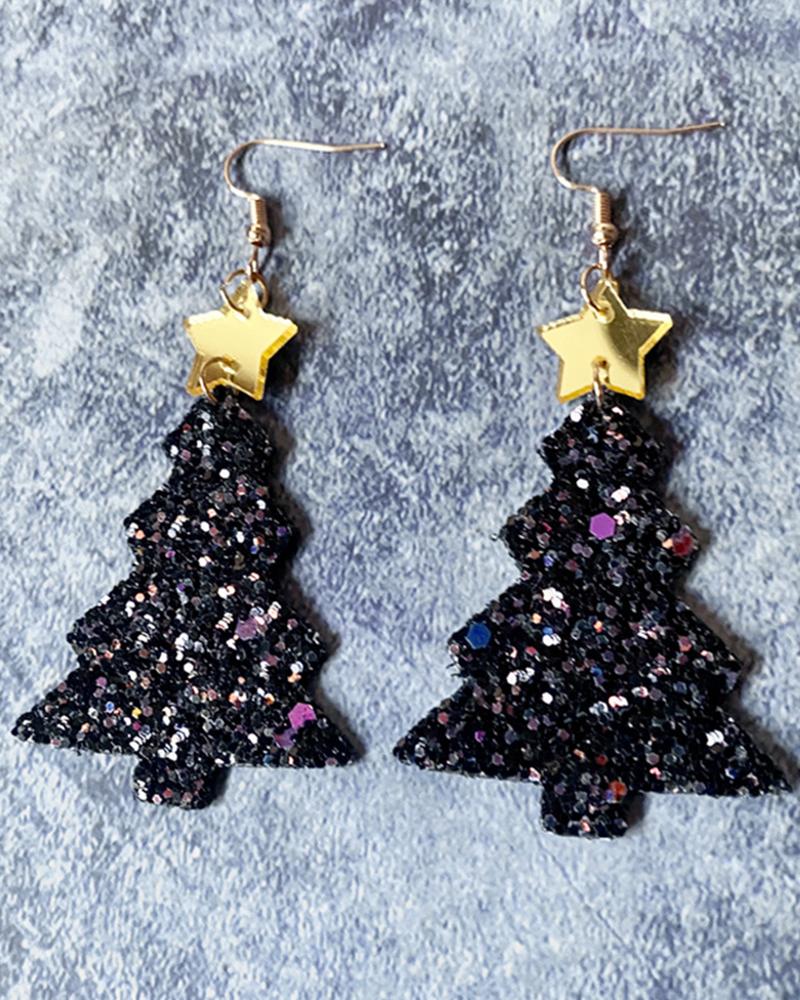 

1Pair Christmas Tree Star Shaped Drop Earrings, Black