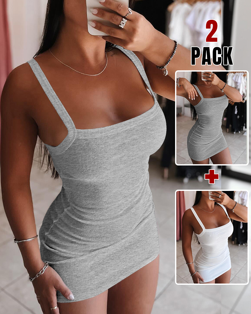 

2PCS Bandeau Spaghetti Strap Sleeveless Bodycon Dress Sexy Slim Fit Mini Dress, Style4