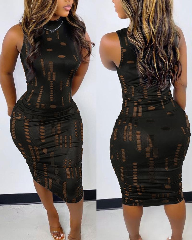 

Hollow Out Ruched Bodycon Dress, Black
