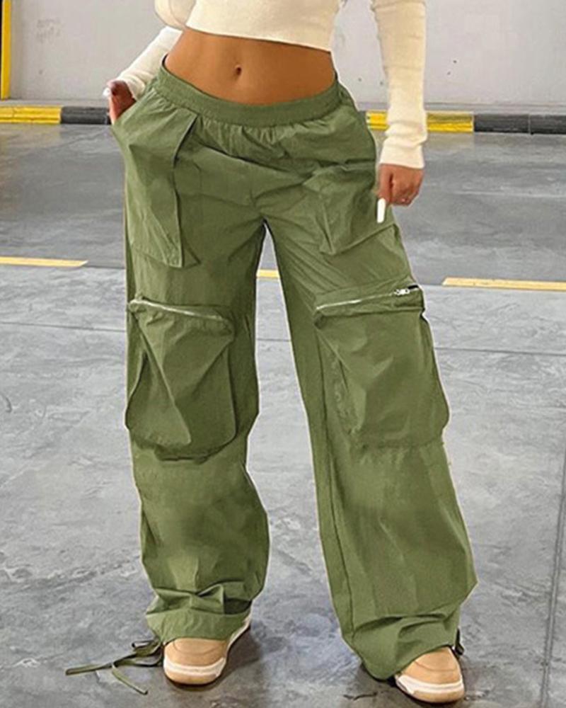 

Drawstring Pocket Design Cargo Pants, Green