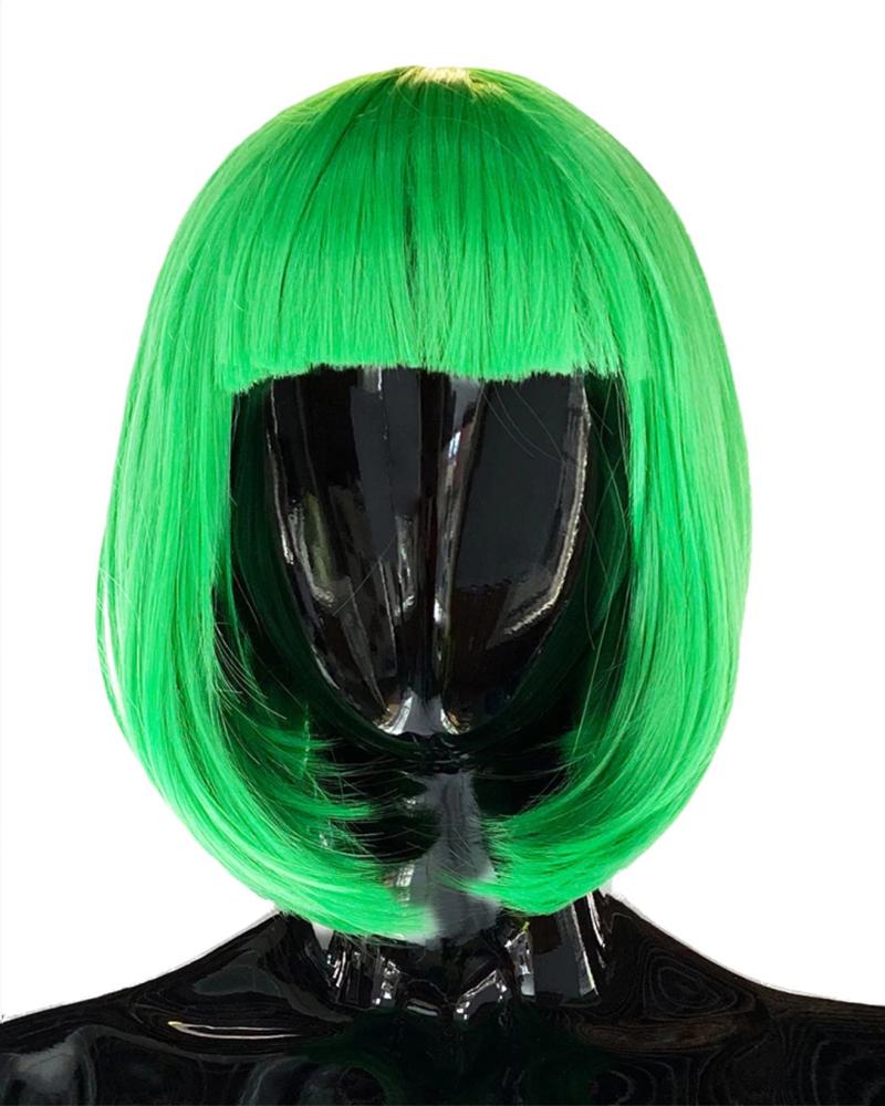 

Short Bob Hair Wig With Bangs Natural Fashion Synthetic Full Wig & Cute Colored Wigs For St. Patrick's Day, Green