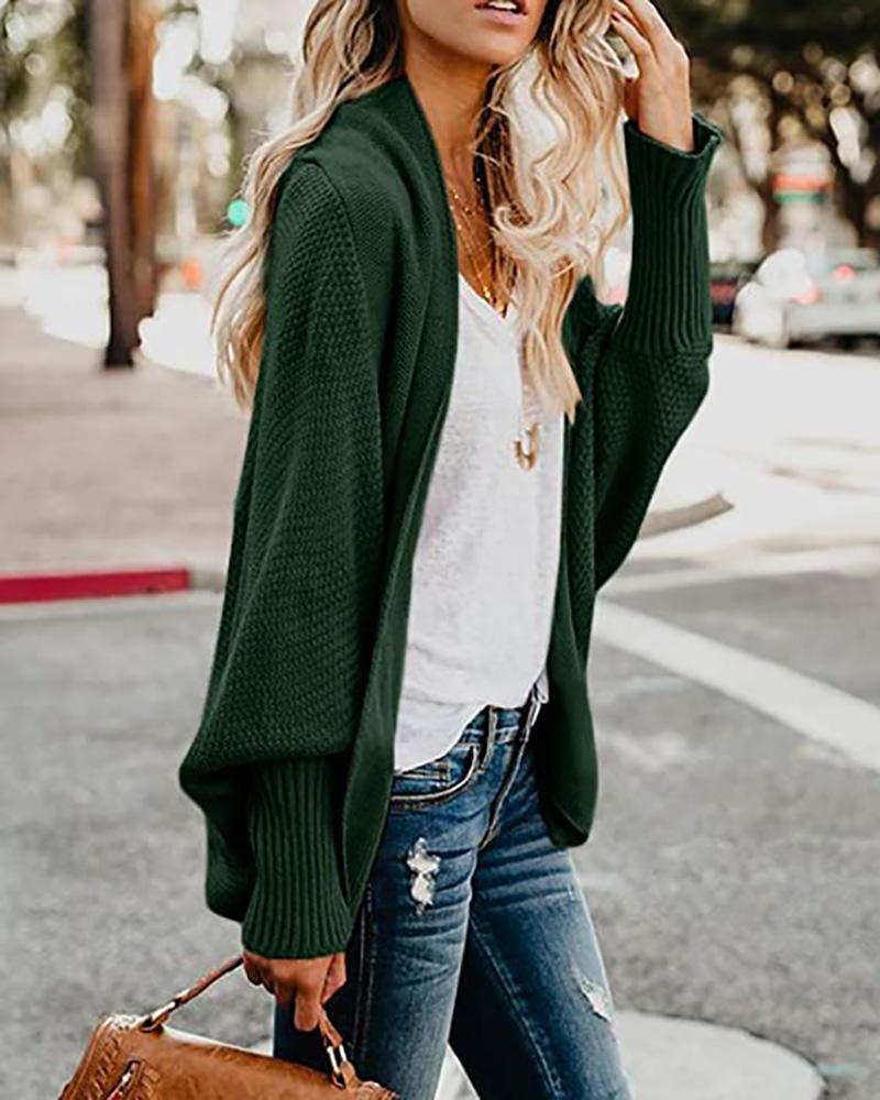 

Batwing Sleeve Open Front Knit Cardigan, Green