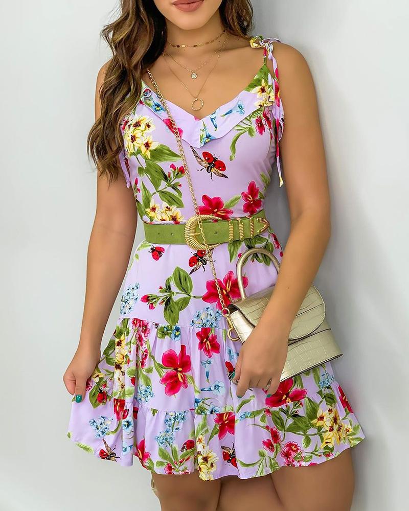 

Floral Print Ruffles Casual Women Dress, White