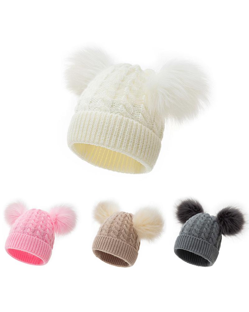 

Faux Fur Pom Pom Ears Knit Beanie Winter Hat, White