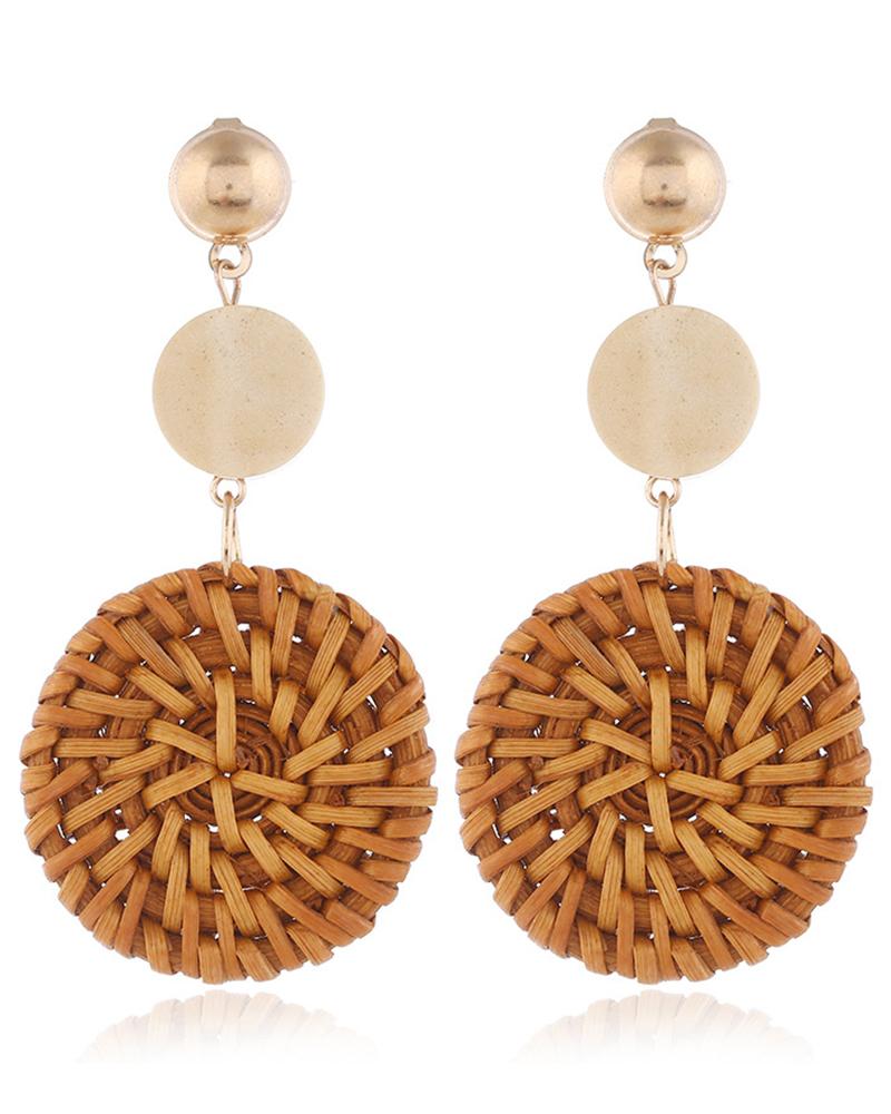 

1Pair Straw Round Shaped Drop Rattan Earrings, Style3