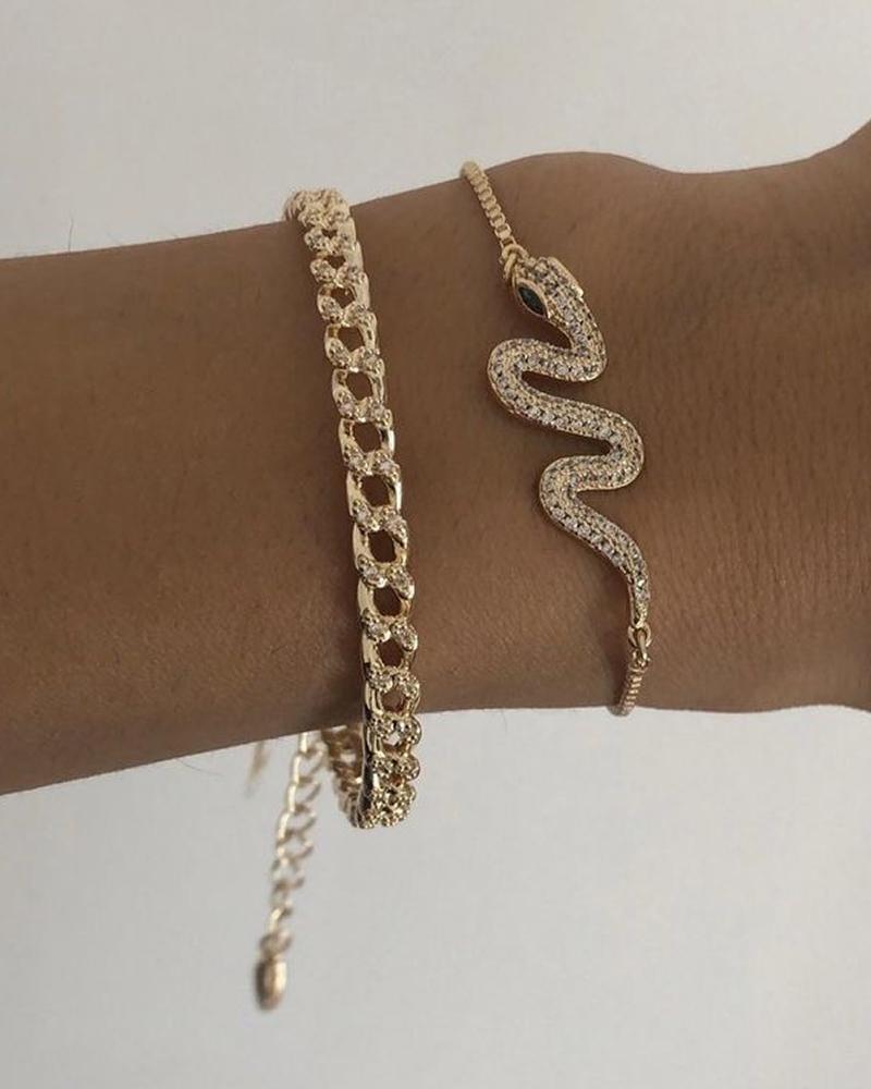 

2pcs Snake Shaped Chain Bracelet, Gold