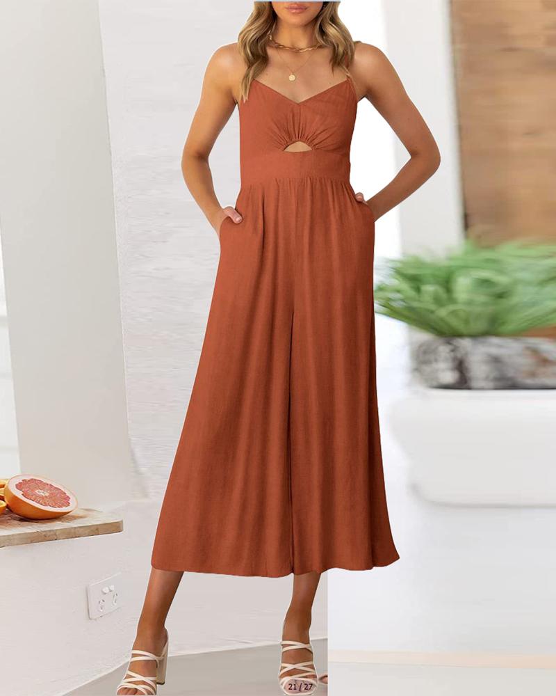 

Cutout Spaghetti Strap Wide Leg Jumpsuit, Orange