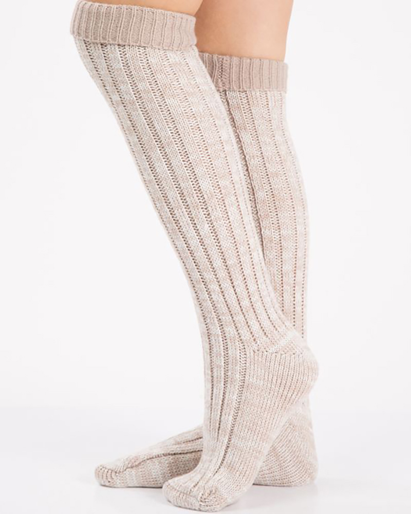 

1Pair Colorblock Over The Knee Winter Thermal Socks, Beige
